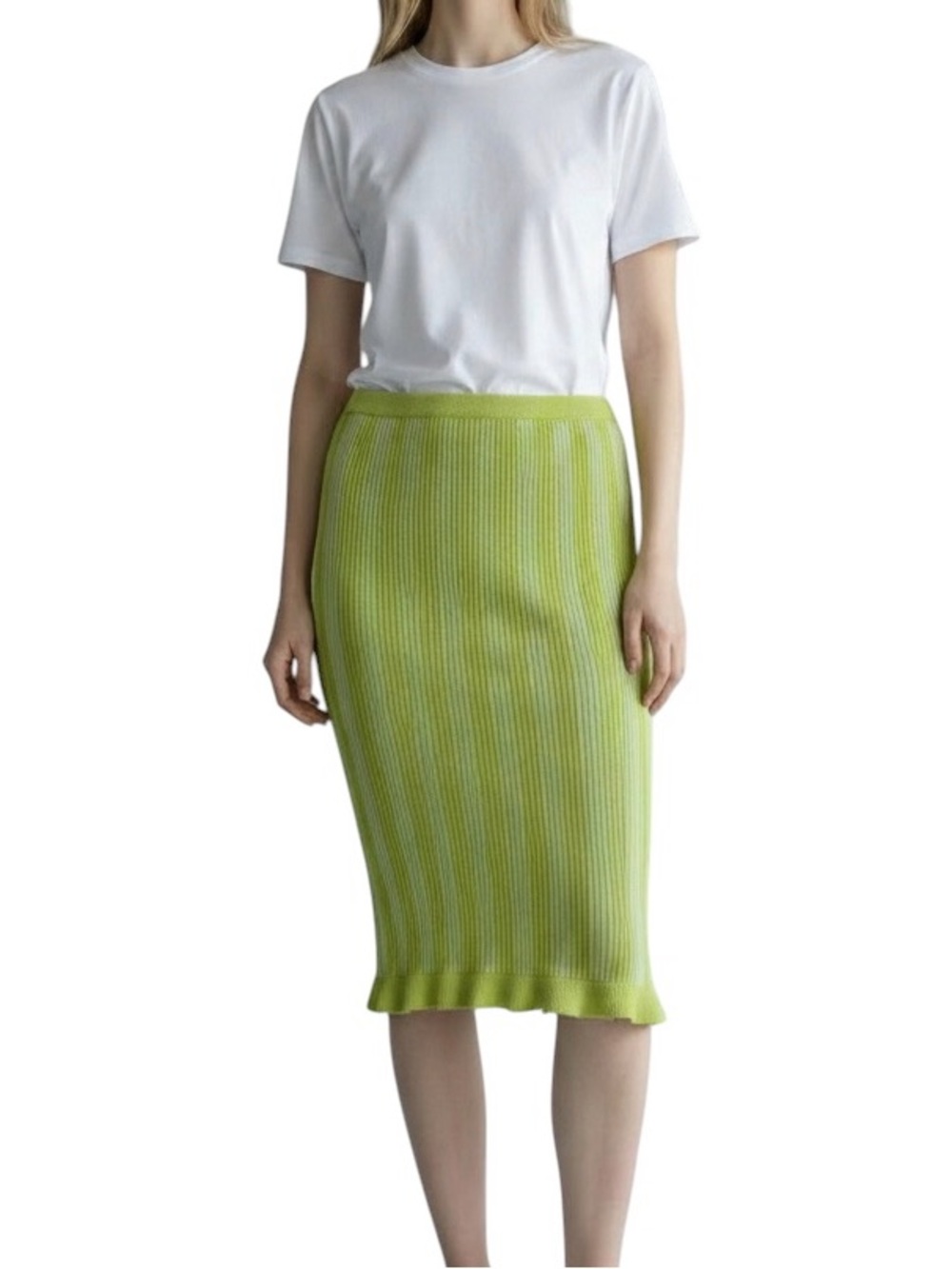 Find Me Now the Label Nordstrom Neon Green Knit Ribbed Stretch Skirt Small